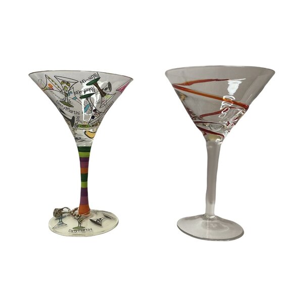 Mixed Lot 2 Martini Glasses-Lolita Handpainted - 7” And Pier 1 Red Swirl - Picture 2 of 9
